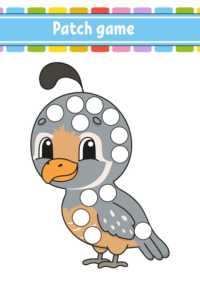 Patch game for children. Do a dot coloring page. Educational activity worksheet for kids and toddlers. Isolated vector illustration. Cartoon style.
