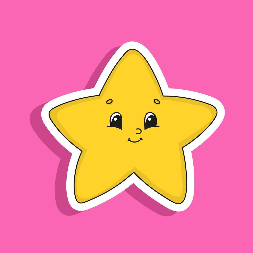 Yellow star. Cute character. Colorful vector illustration. Cartoon style. Isolated on color background. Design element. Template for your design, books, stickers, cards, posters, clothes.
