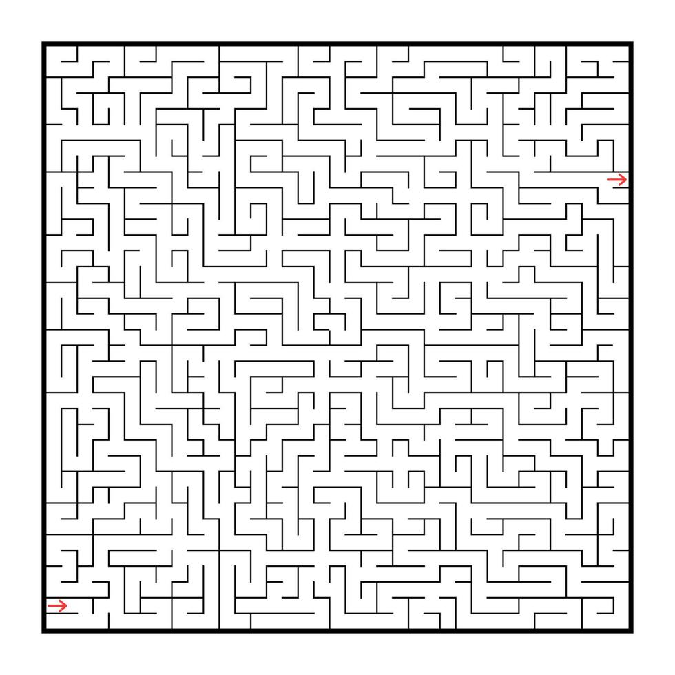 Difficult large square maze. Game for kids and adults. Puzzle for children. Labyrinth conundrum. Flat vector illustration isolated on white background.