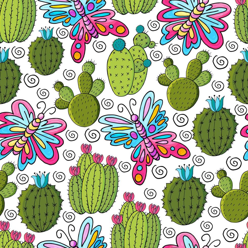 Cute vector illustration. Cacti, aloe, succulents. Decorative natural elements