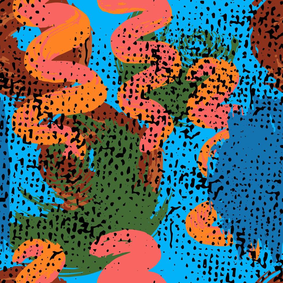 Collage de patrones sin fisuras con elementos brillantes y coloridos para el diseño de textiles, cubiertas, impresión. Patrón transparente artístico abstracto con texturas dibujadas a mano de moda vector