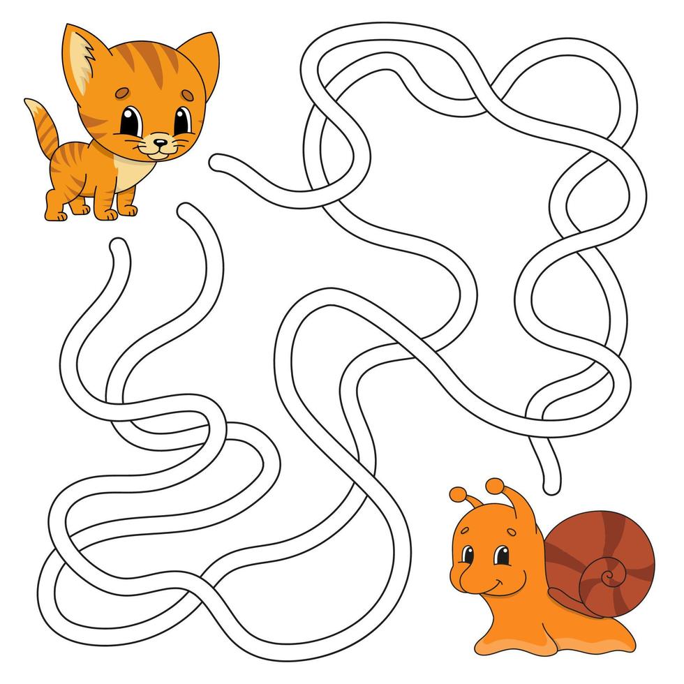 Funny maze. Game for kids. Puzzle for children. Cartoon style. Labyrinth conundrum. Color vector illustration. Find the right path. The development of logical and spatial thinking.