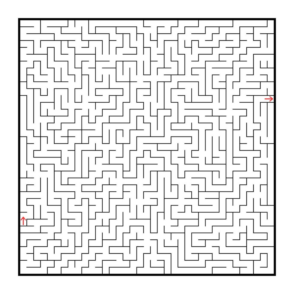 Difficult large square maze. Game for kids and adults. Puzzle for children. Labyrinth conundrum. Flat vector illustration isolated on white background.