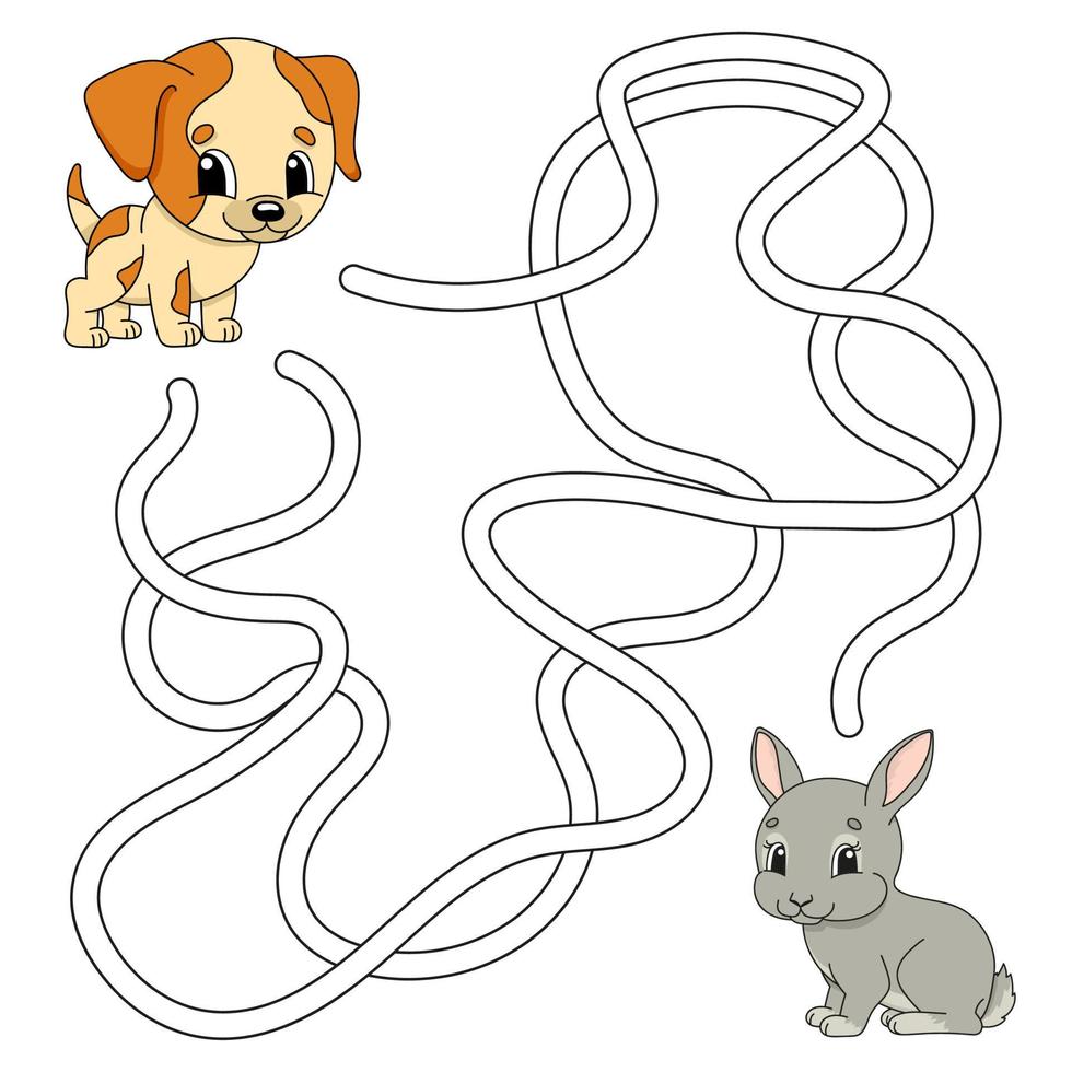 Funny maze. Game for kids. Puzzle for children. Cartoon style. Labyrinth conundrum. Color vector illustration. Find the right path. The development of logical and spatial thinking.