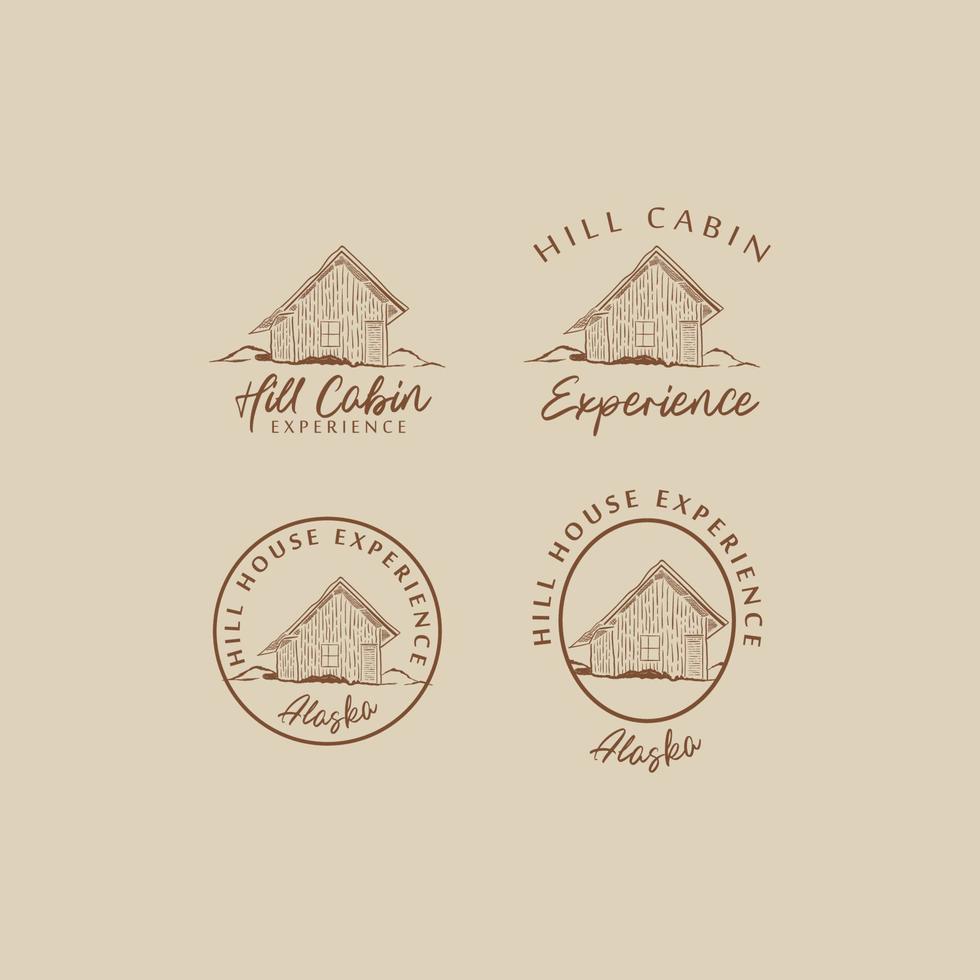 bundle set cabin logo vector design illustration with retro, vintage, and line art styles. silhouette cabin bluff logo illustration with brush line art.
