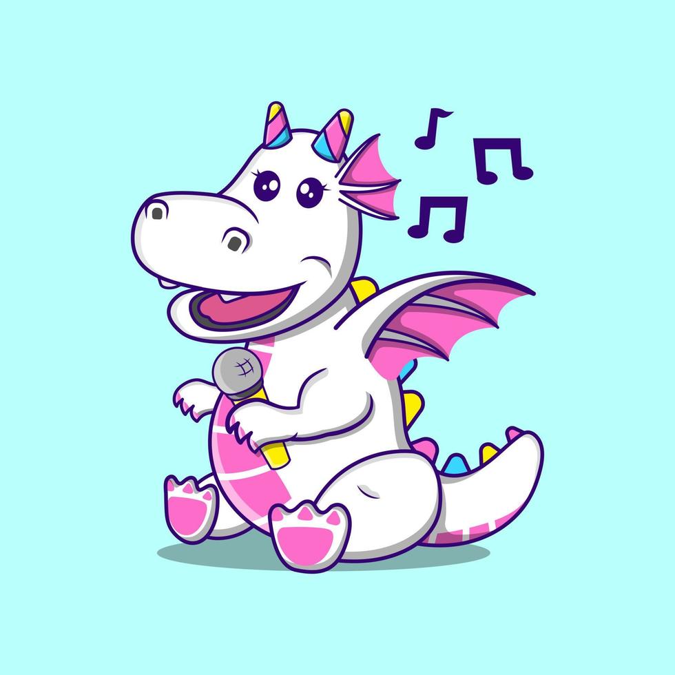 Singing Dragon cartoon character with rainbow concept. vector