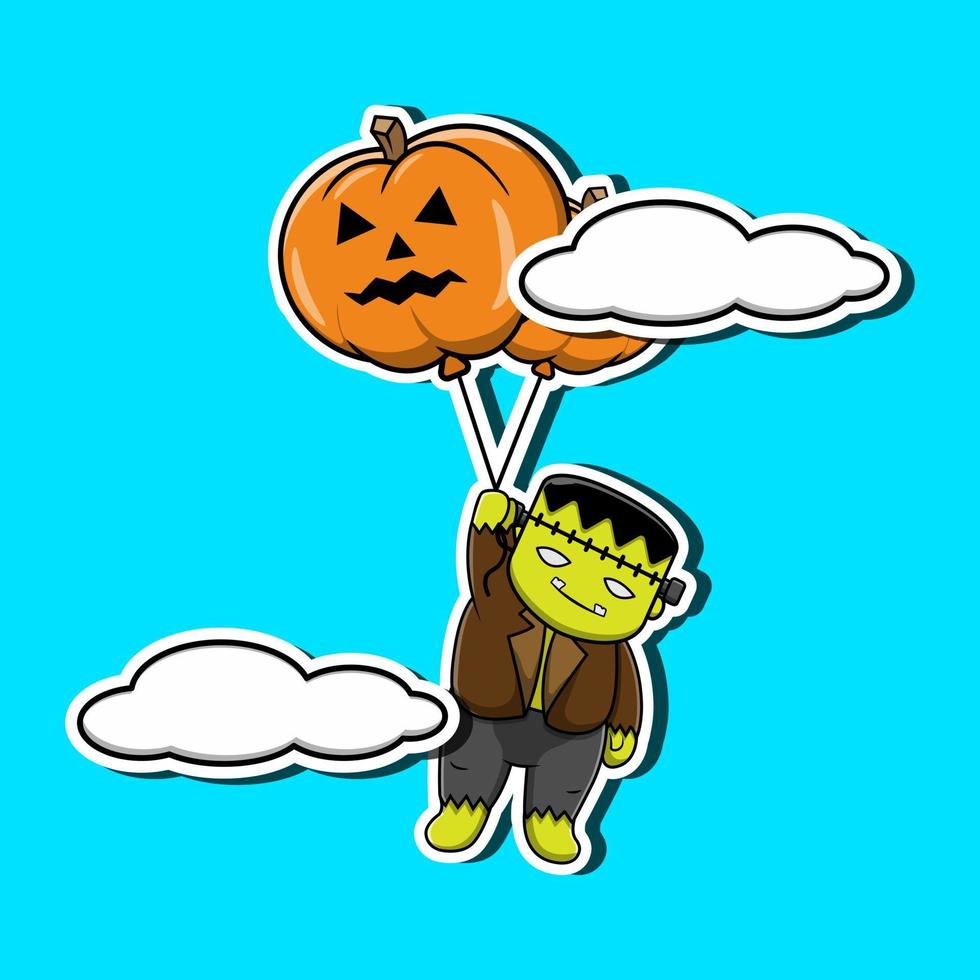 frankenstein sosteniendo calabazas globo ilustración vectorial de dibujos animados. Ilustración de personaje de Halloween. vector