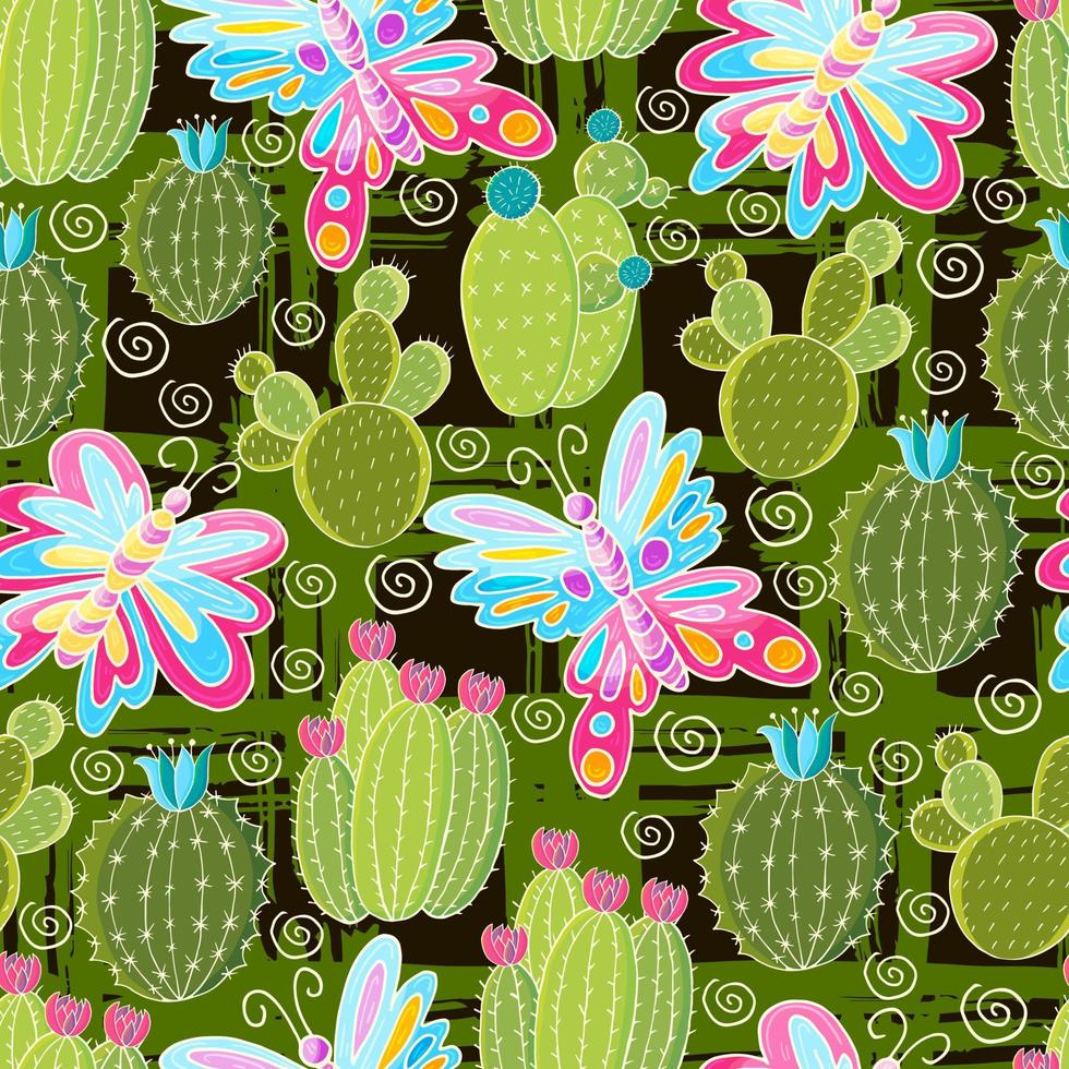 Cute vector illustration. Cacti, aloe, succulents. Decorative natural elements