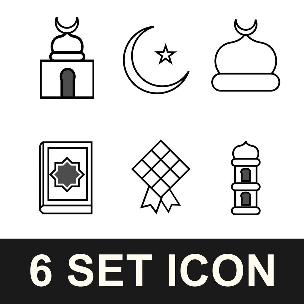 Iconos de Ramadán y Eid con estilo de arte lineal. diseño de la plantilla. vector