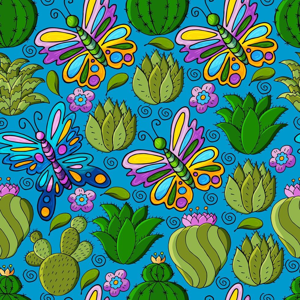 Cute vector illustration. Cacti, aloe, succulents. Decorative natural elements