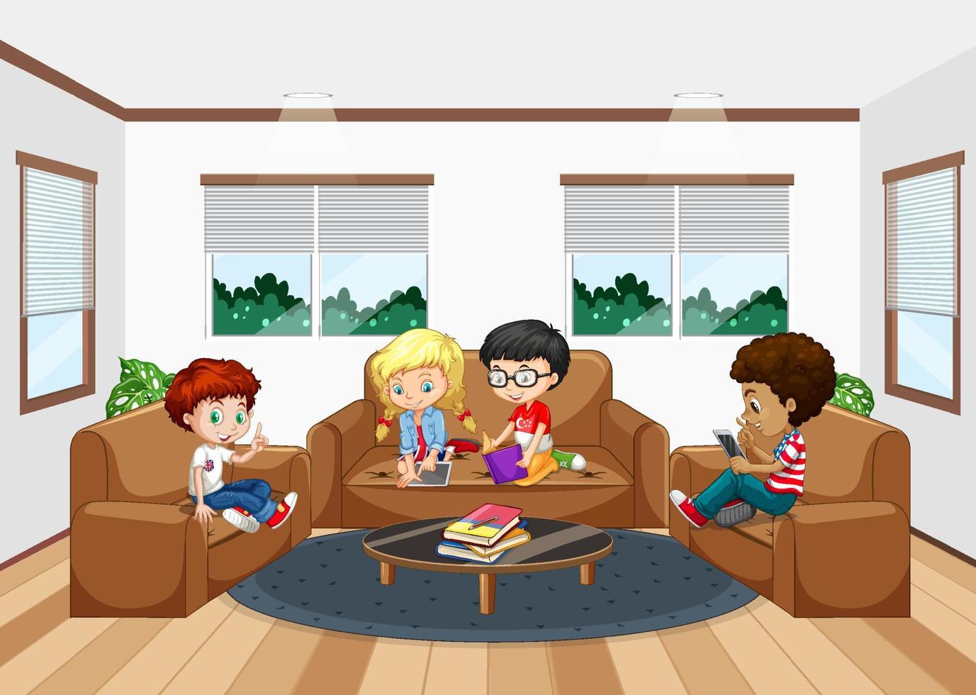 Interior of living room with children vector