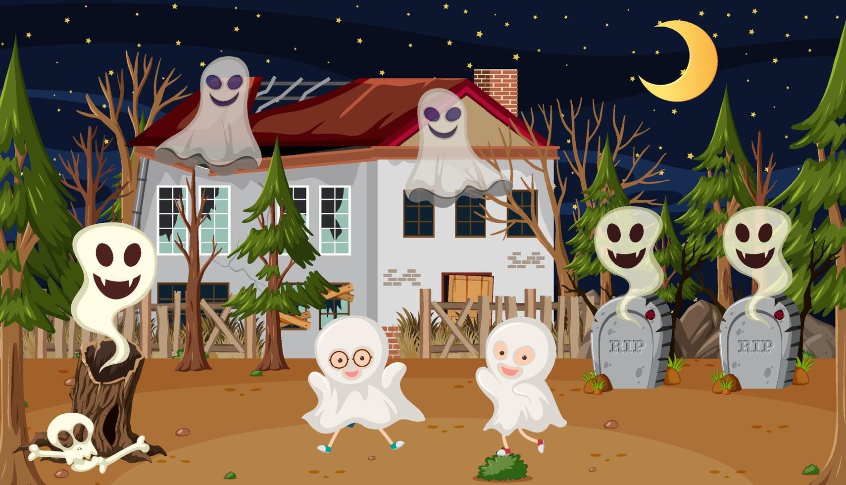 Children at the haunted house vector