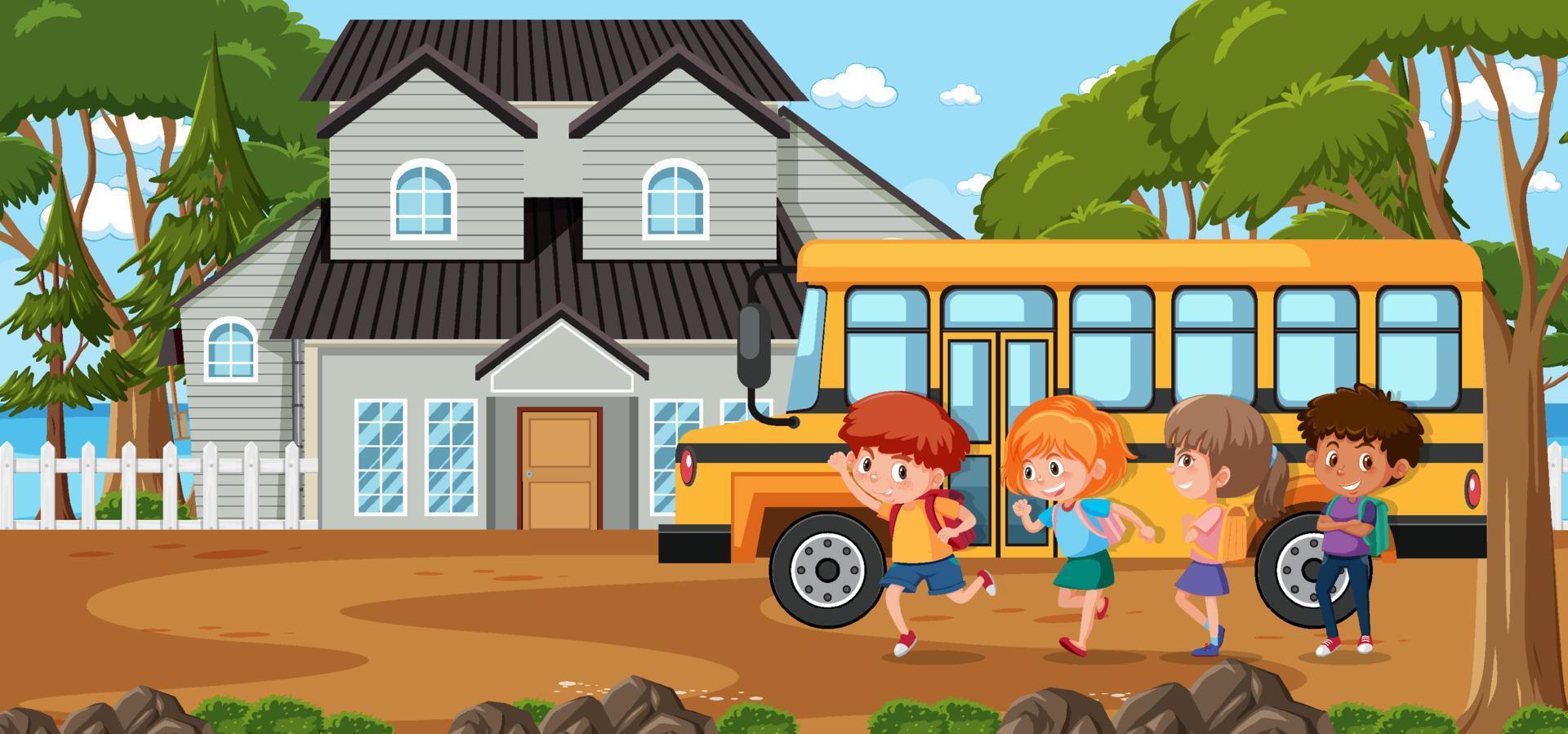 Children going to school by bus vector