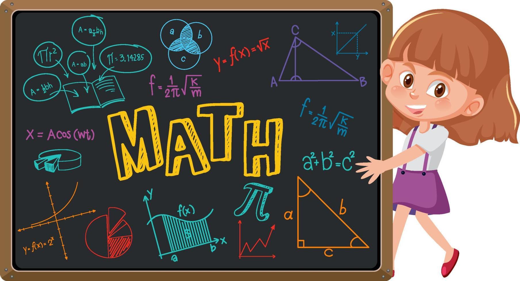 Girl with blackboard full of math symbol and icon vector