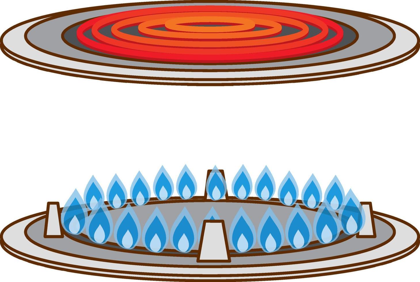 Estufa de gas y estufa de inducción sobre fondo blanco. vector