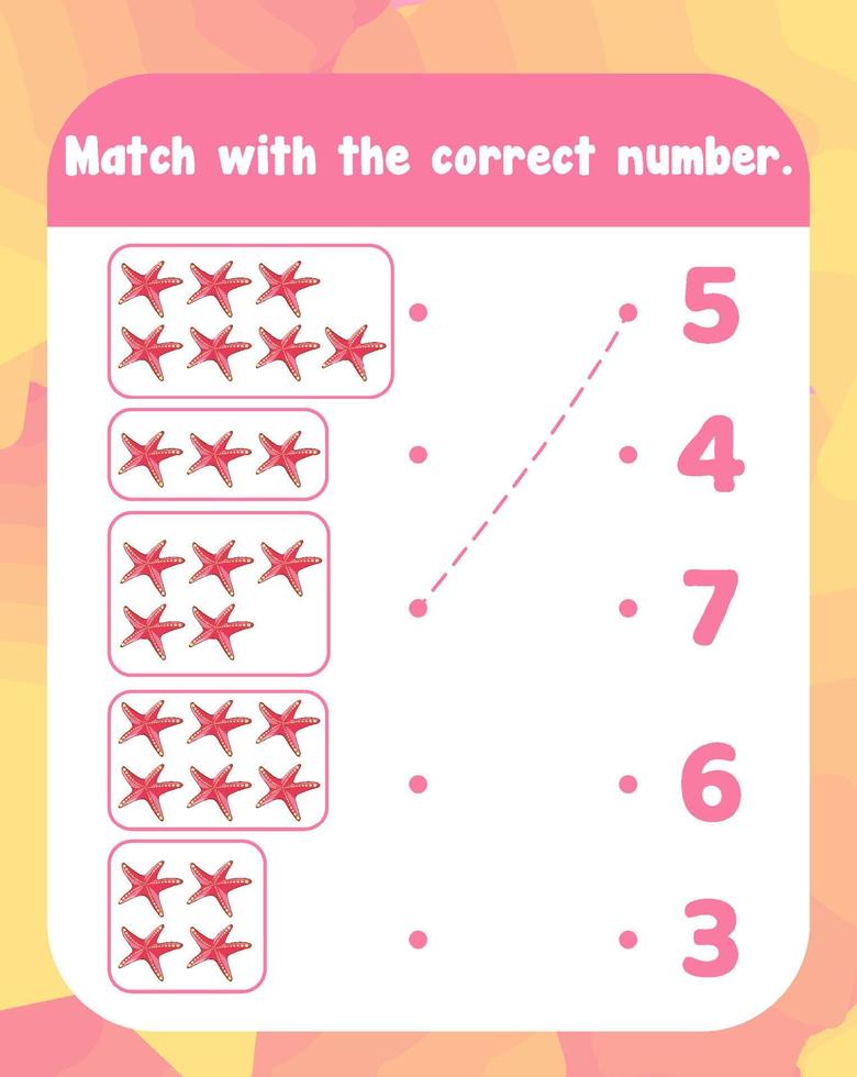 Count and match numbers math worksheet template vector