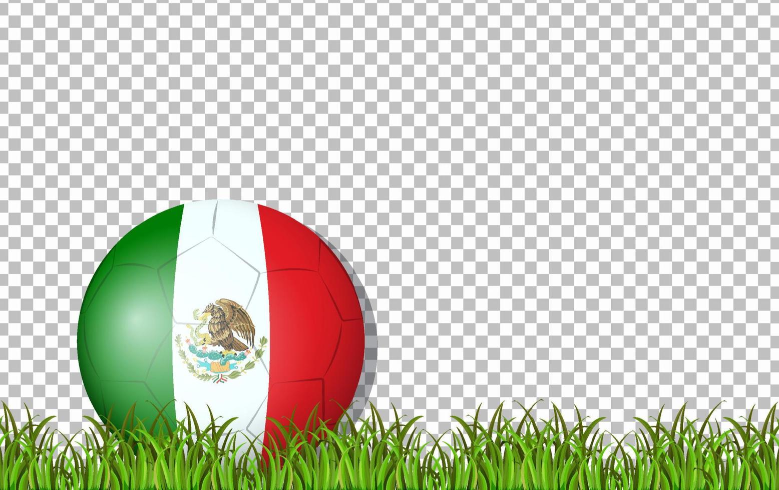 Maxico bandera de fútbol y césped en el fondo de la cuadrícula vector