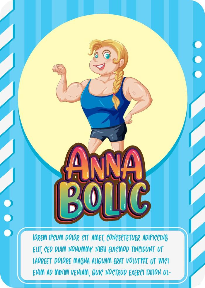 plantilla de tarjeta de juego de personajes con la palabra anna bolic vector