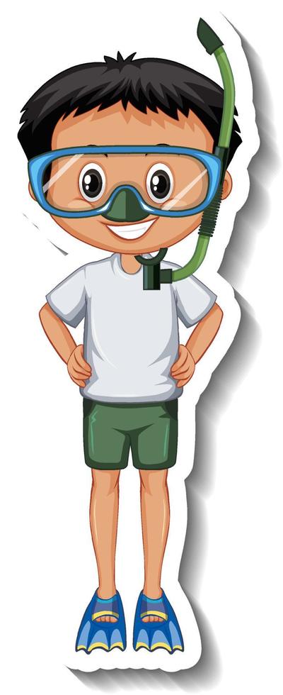Boy wears snorkeling mask cartoon character sticker vector