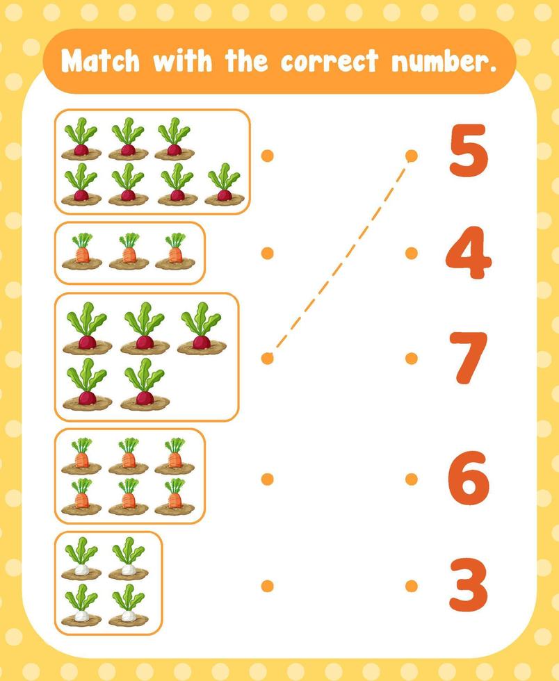 Count and match numbers math worksheet template vector