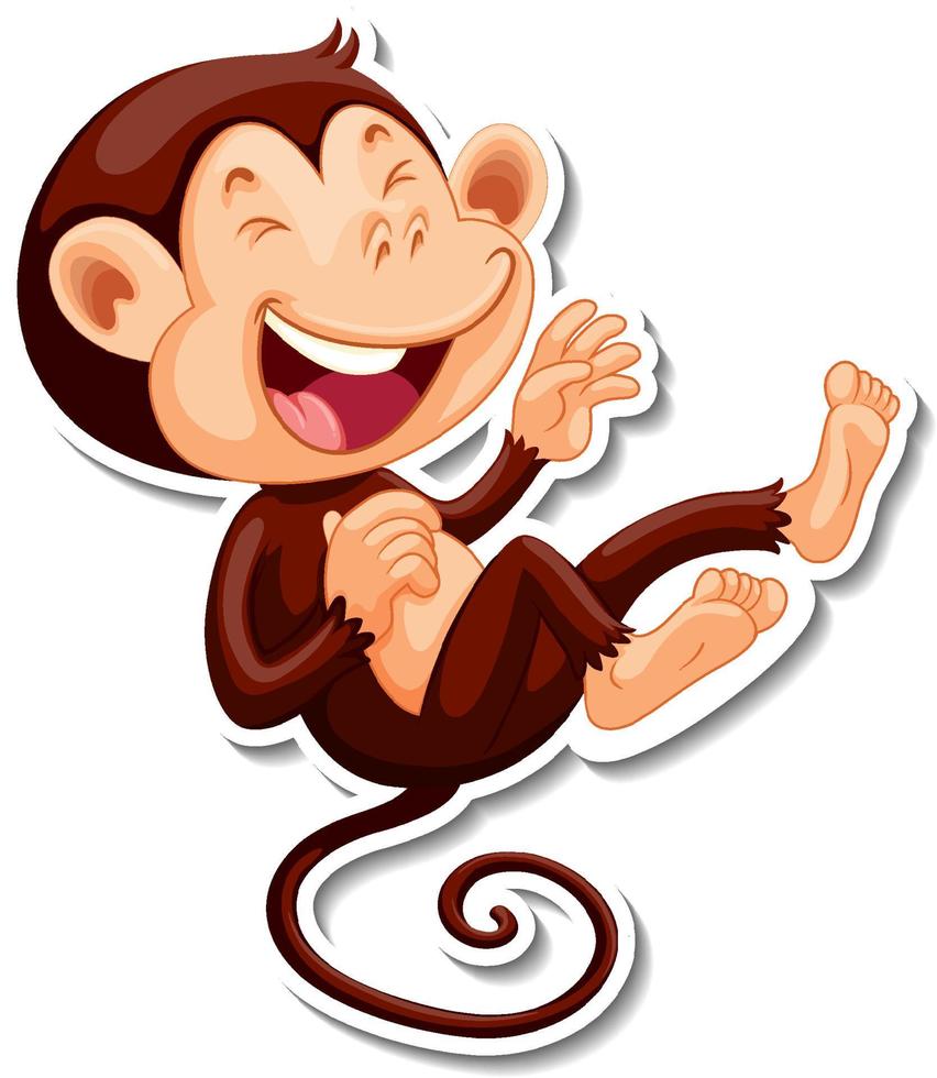 Funny monkey laughing cartoon character sticker vector