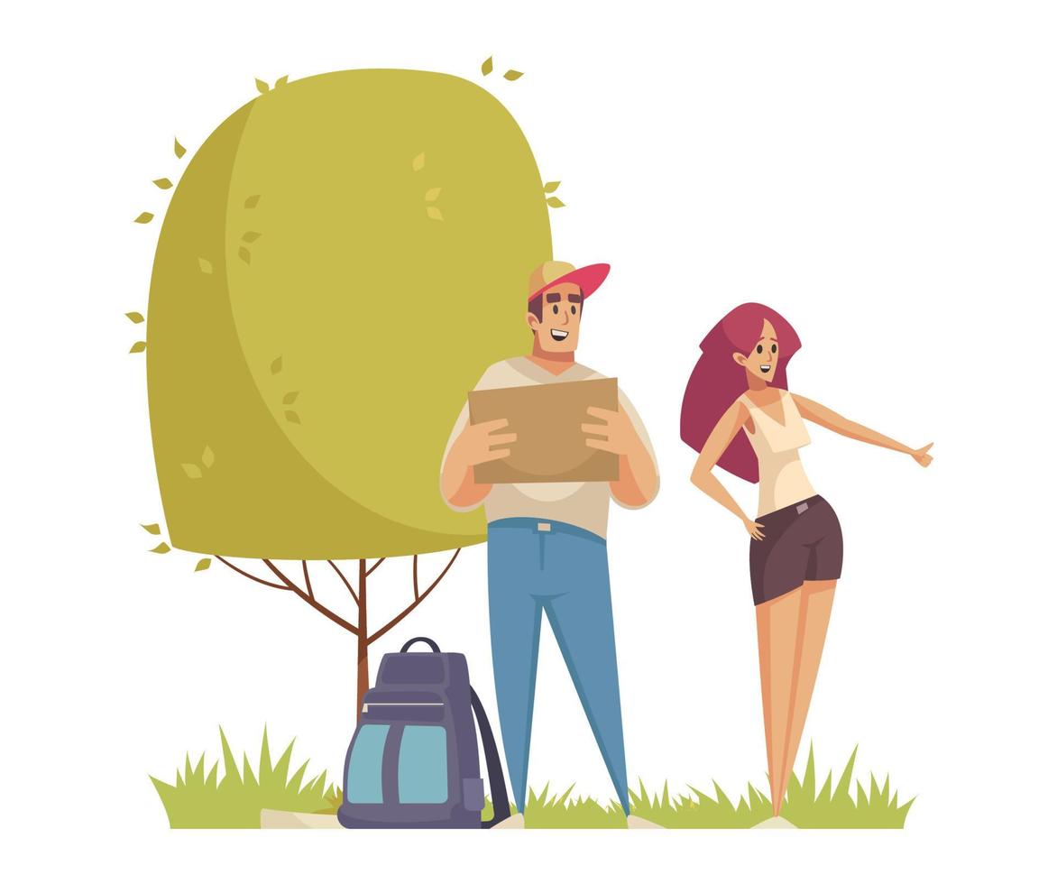 Couple Hitch Hiking Composition vector