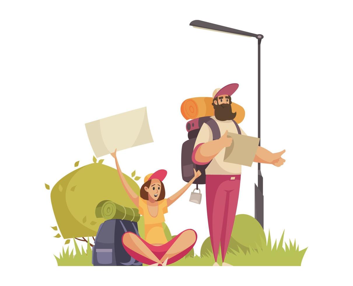 City Hitchhiking People Composition vector