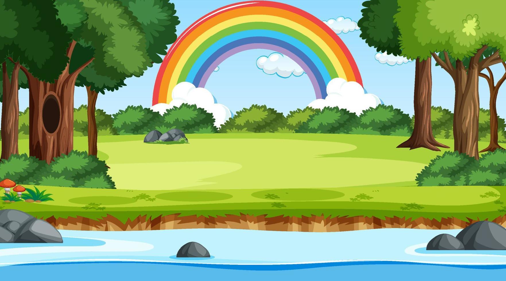 Nature scene background with rainbow in the sky vector