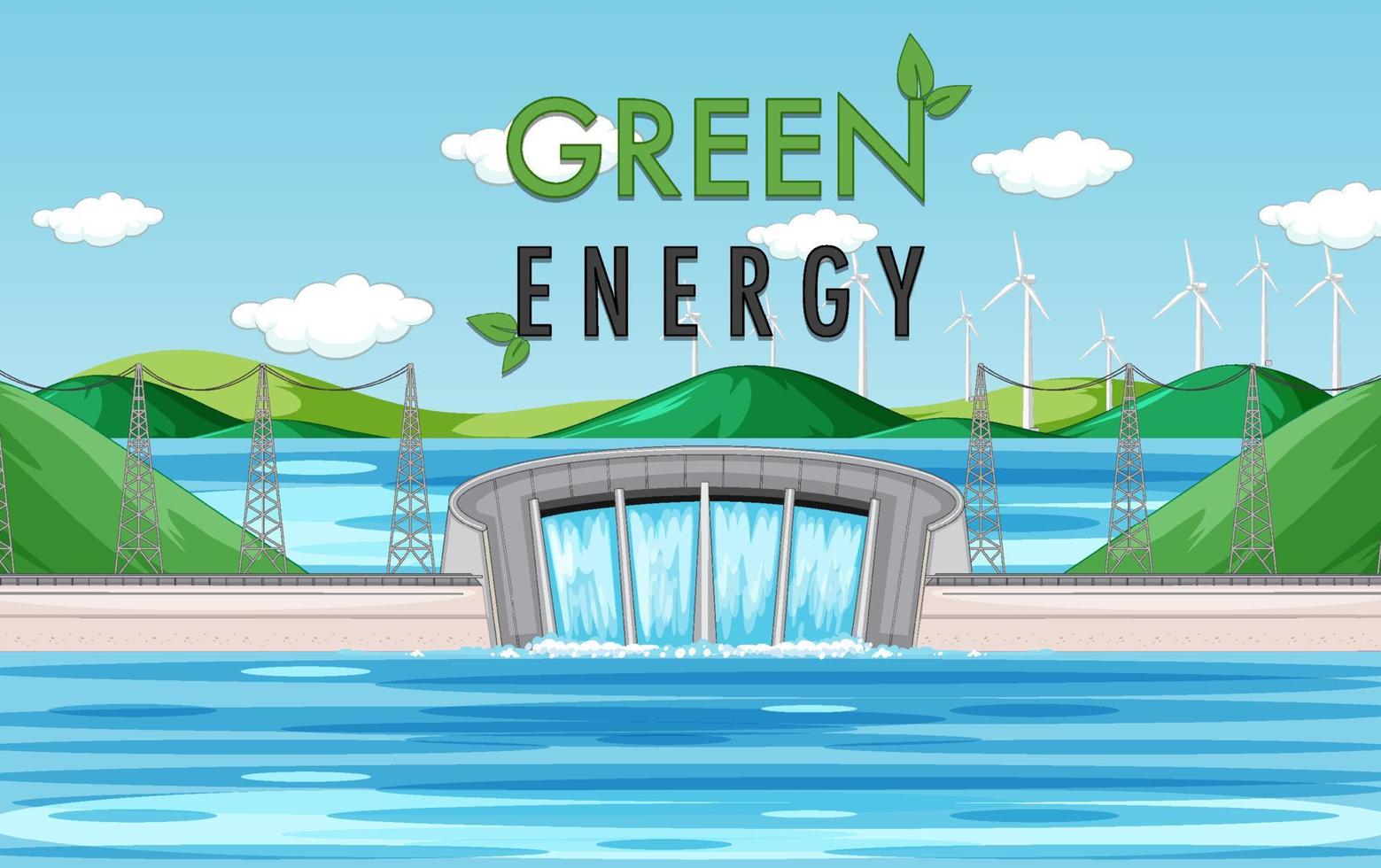 Hydro Power Plants generate electricity with green banner vector