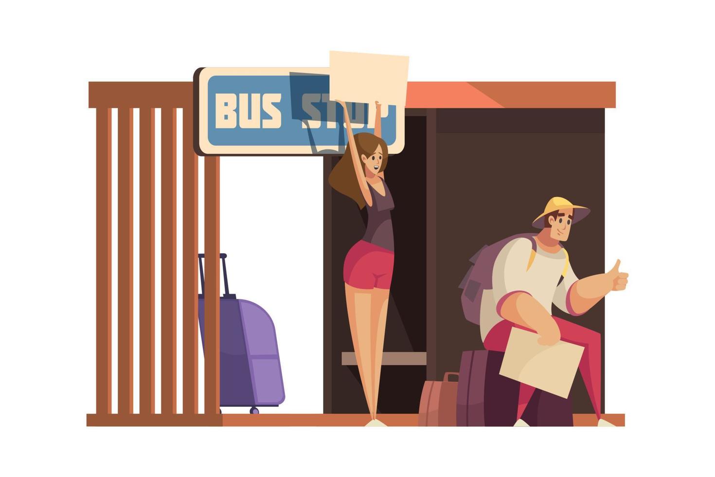 Bus Stop Tourists Composition vector