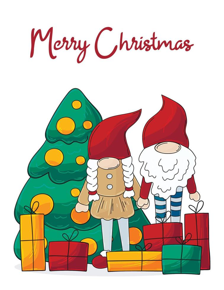 Christmas illustration with gnomes vector