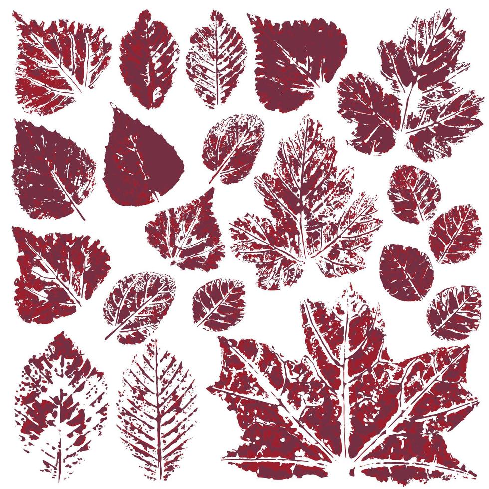 Set of vector drawings with acrylic paints. Collection of autumn leaves