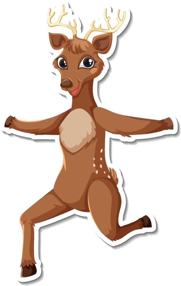 Deer dancing cartoon character sticker vector