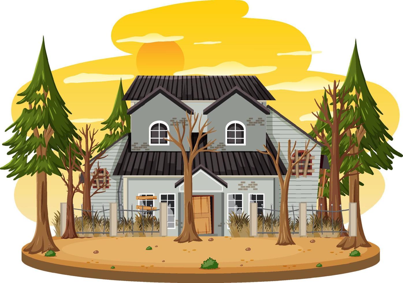 Abandon house in the rural scene at sunset vector