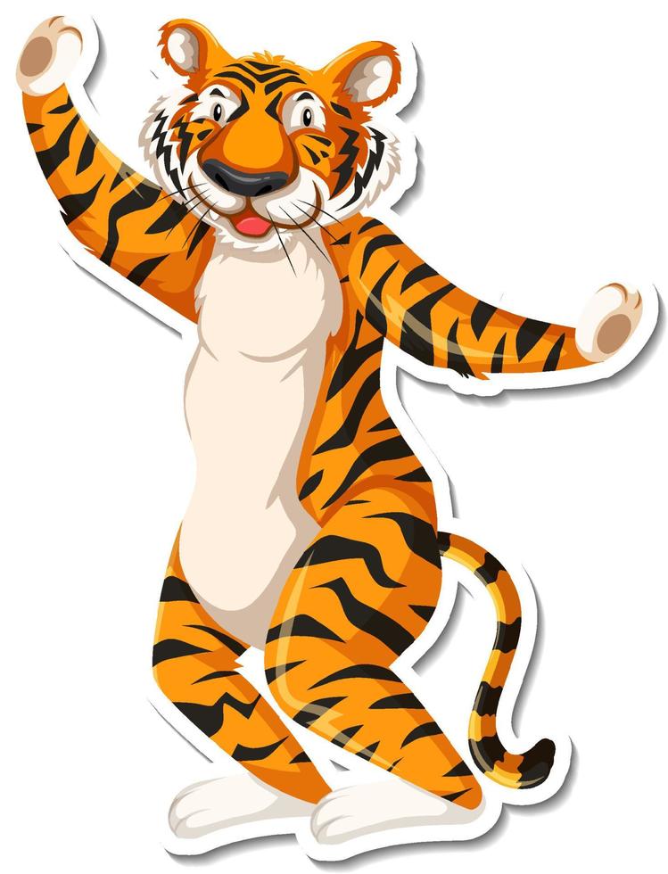 Tiger dancing cartoon character on white background vector