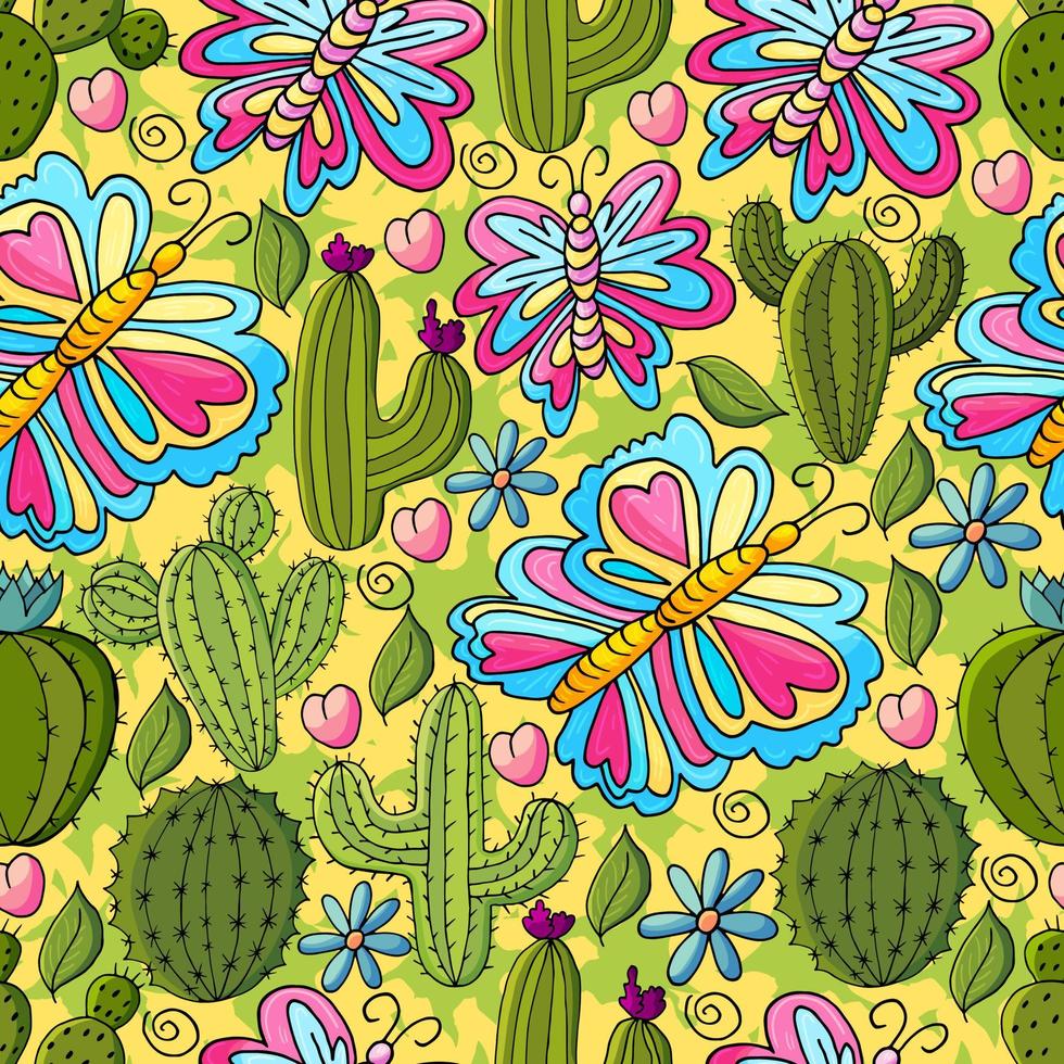 Cute vector illustration. Cacti, aloe, succulents. Decorative natural elements