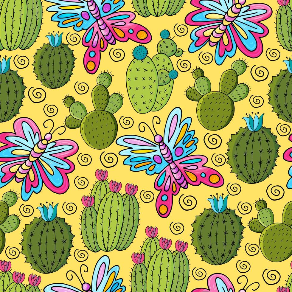 Cute vector illustration. Cacti, aloe, succulents. Decorative natural elements
