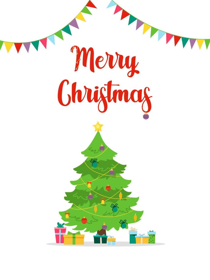 Christmas Tree Decorations, Gifts Under The Tree. vector