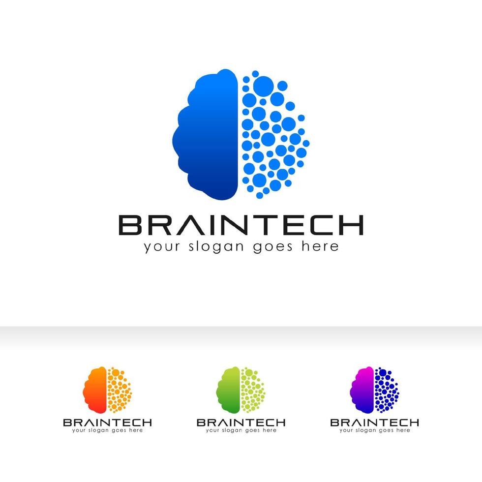 Brain tech digital logo design template. Brain sign symbol illustration vector