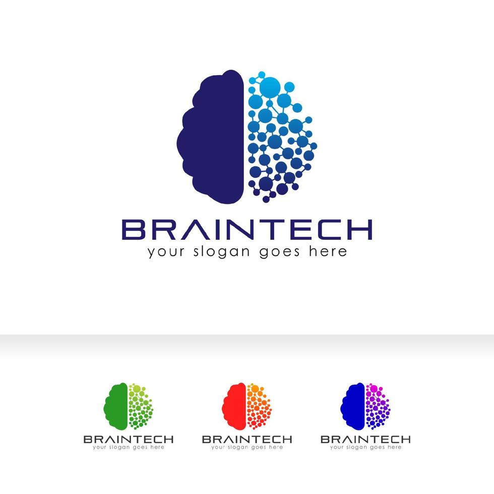 Brain tech digital logo design template. Brain sign symbol illustration vector