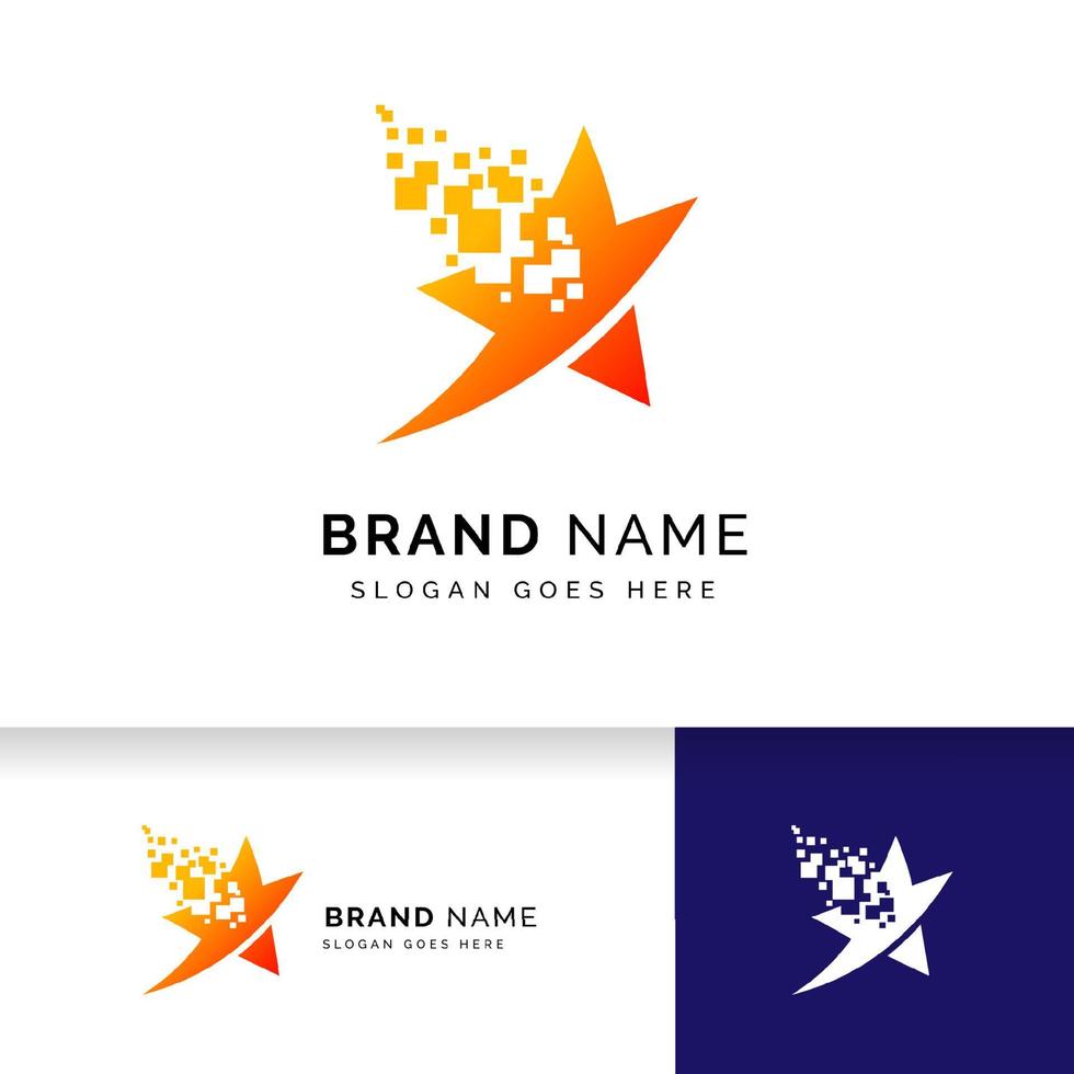 diseño de logotipo de estrella de movimiento de píxeles en estilo degradado vector