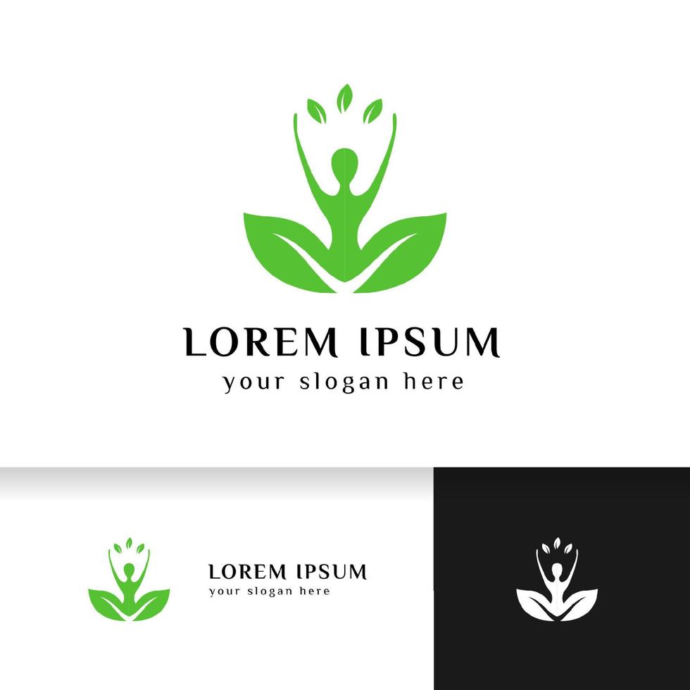 healthy life logo design vector in green color. human in green leaves vector illustration