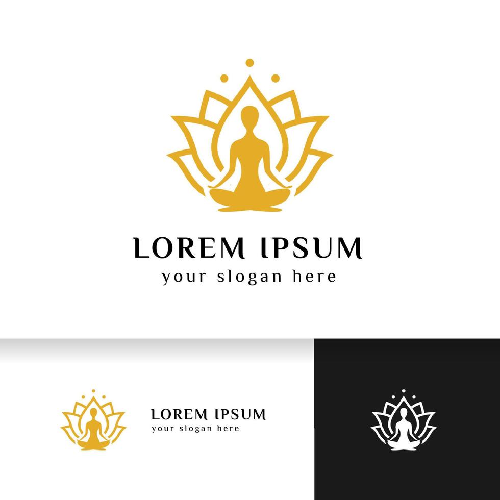 yoga logo design stock. meditation in lotus flower illustration vector