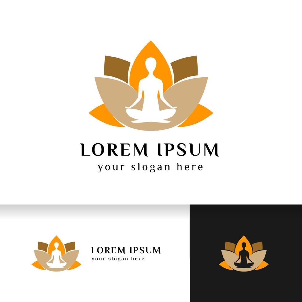 yoga logo design stock. meditation in lotus flower illustration vector