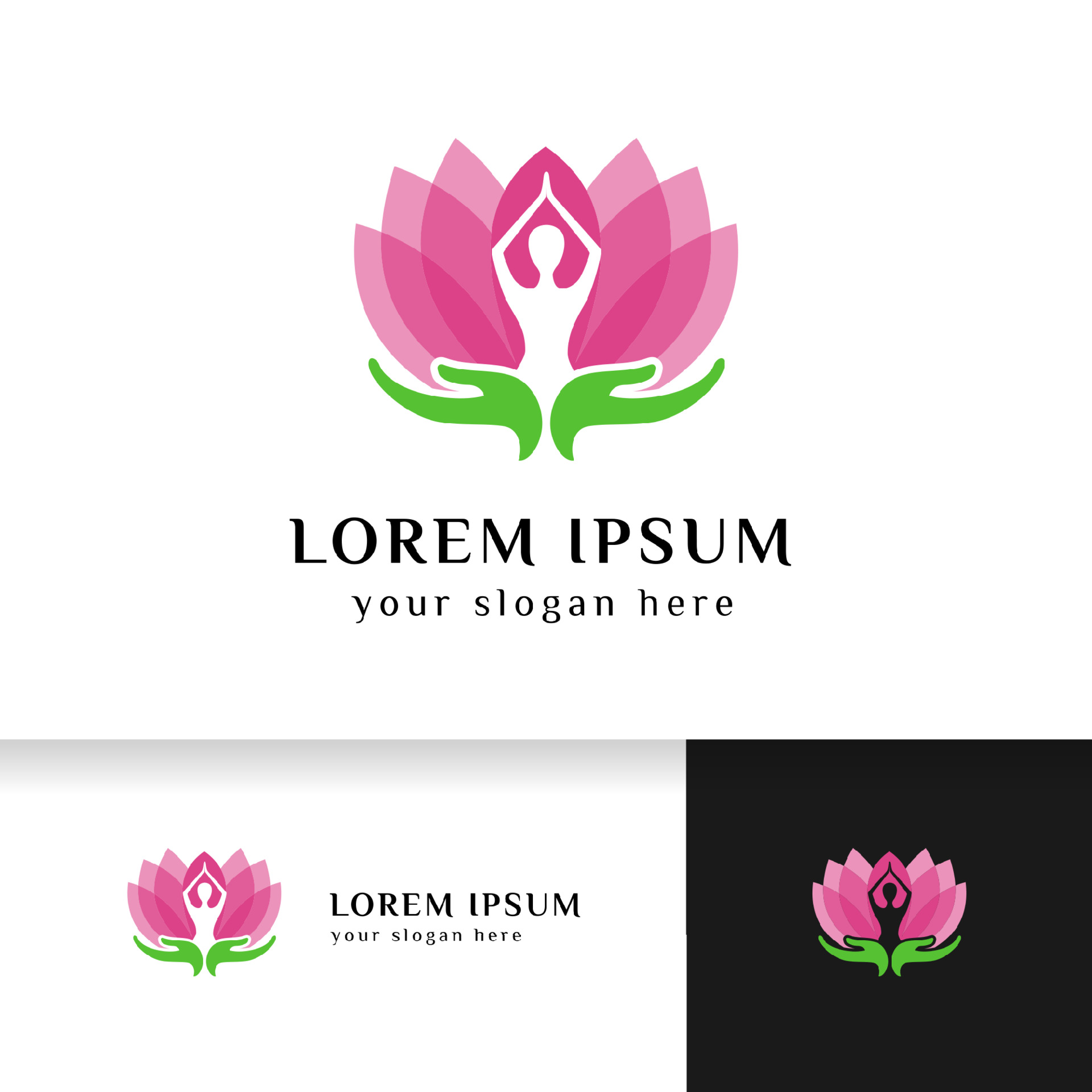 yoga logo design stock in overlay color style. human meditation in lotus  flower with hand care vector illustration 3630785 Vector Art at Vecteezy