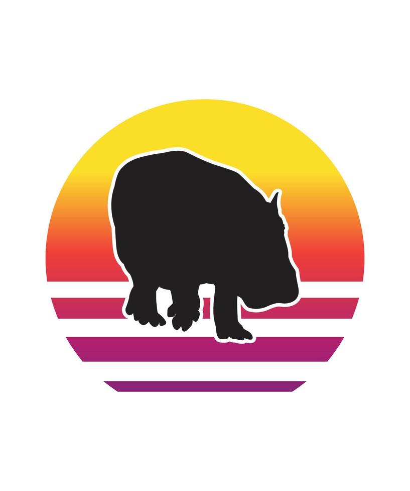 Hippo Retro Sunset Design template vector