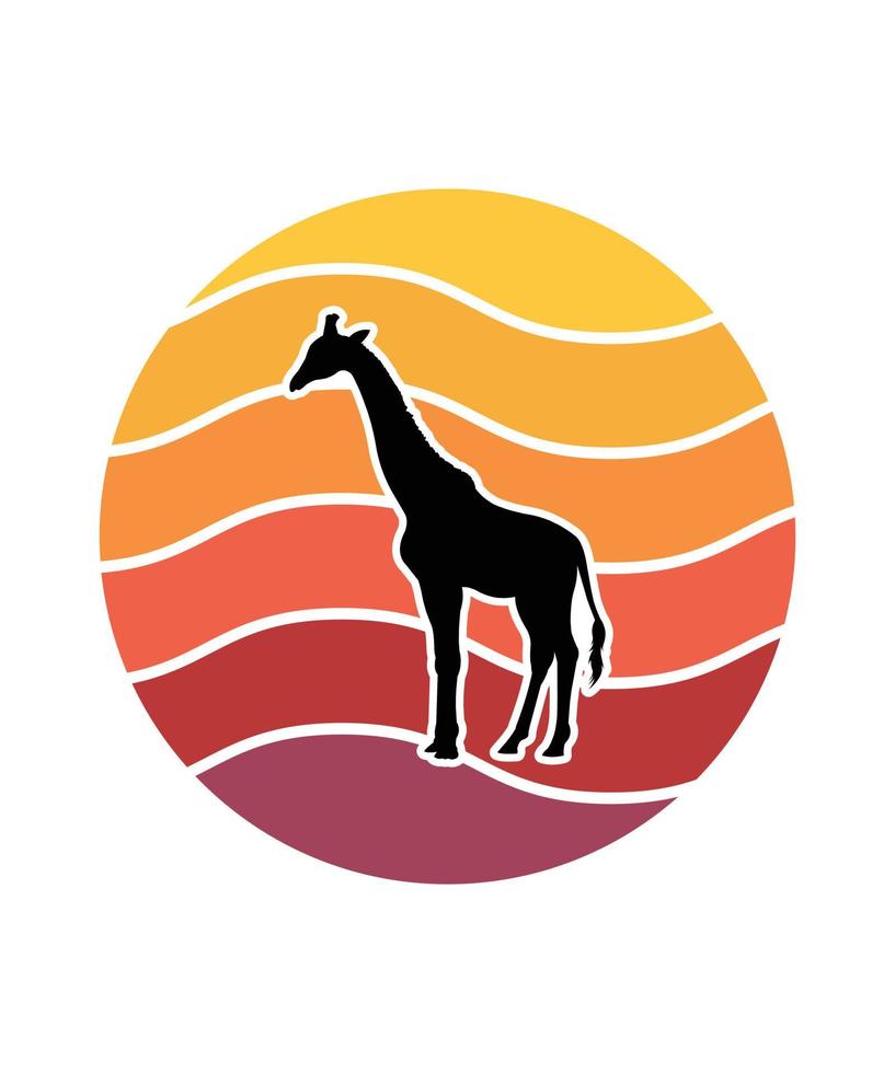 plantilla de diseño de puesta de sol retro jirafa vector