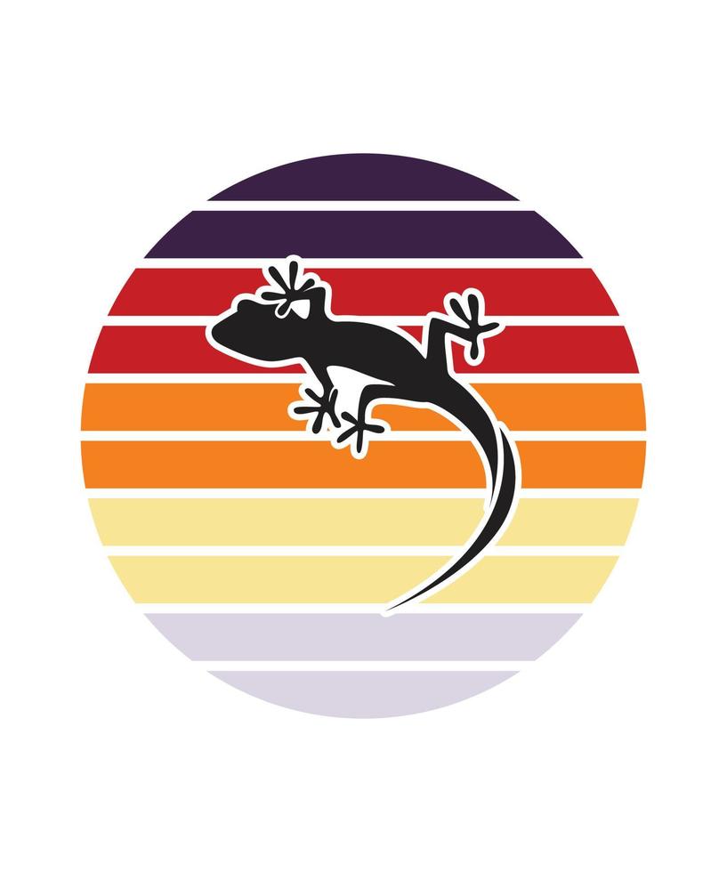 iguana plantilla de diseño retro puesta de sol vector