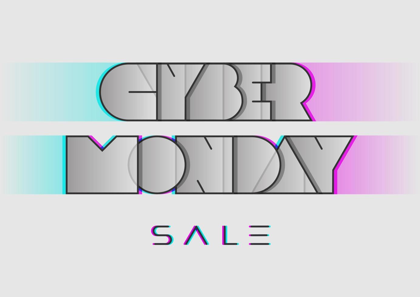 Light banner on the sale with Cyber Monday lettering in retro style. Typography with glitch effect. Vector illustration for sale offers.