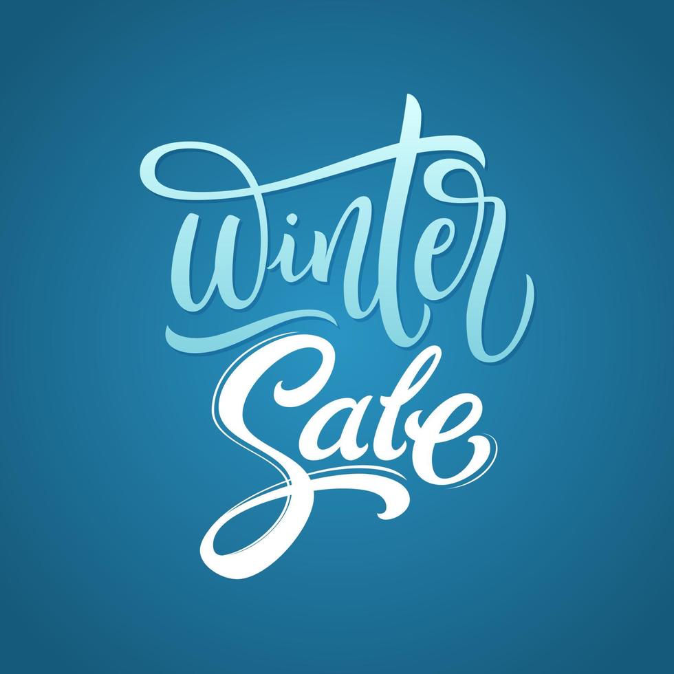 Winter Sale calligraphy inscription. Brush lettering calligraphy on blue isolated background. Text for banners, promotions, calendar, cards, invitations, hand drawn lettering. Vector illustration.
